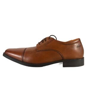Clarks Tilden Cap Toe Dark‎ Tan Leather Oxfords Rubber Sole Men's Shoes Size 12